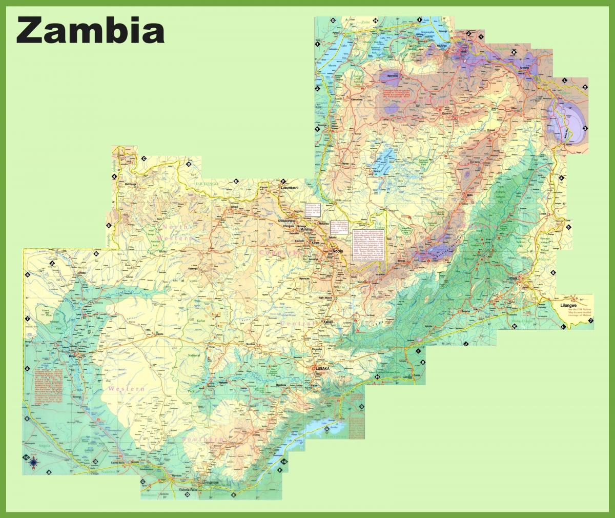 નકશો ઝામ્બિયા દર્શાવે બધા નગરો